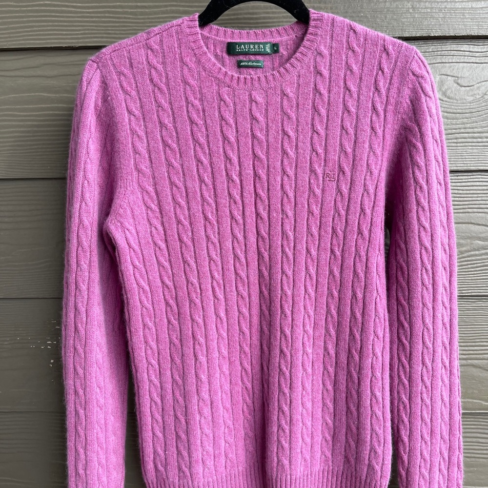 RALPH LAUREN 100%Cashmere CrewNeck Cable Knit Sz L